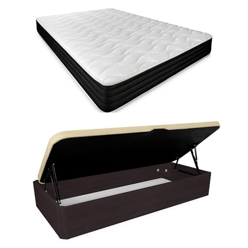 Homey   Pack Colchón Viscoelástico Sleep Pro + Canapé Abatible Gran Capacidad con Apertura Lateral | Color Wengué 90 x 190