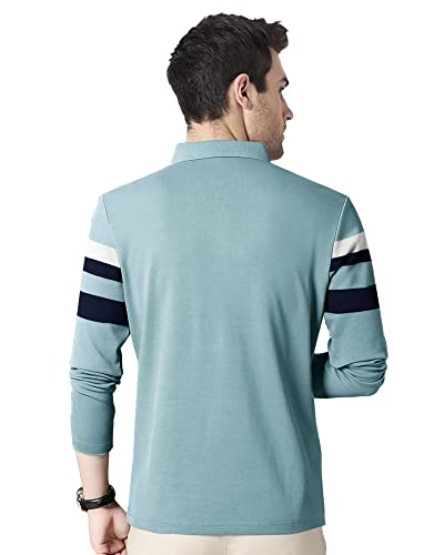 EYEBOGLER Polo Neck Half Sleeve Striped Print Casual Men Tshirt - Image 2