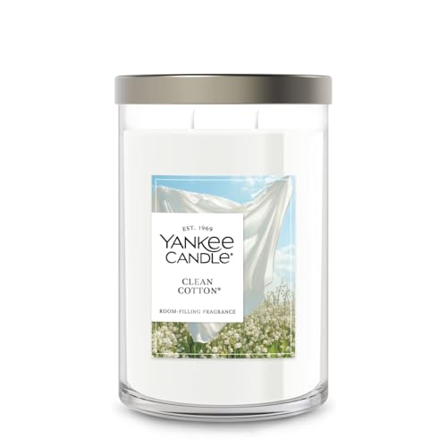 Yankee Candle Clean Cotton Scented, Signature 20oz Large Jar 2-Wick Candle, Over 60 Hours of Burn Time