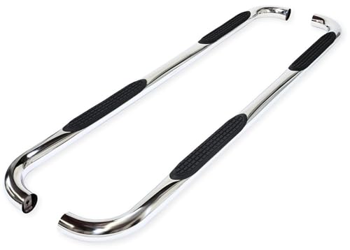 TrailFX Nerf Bar A0070S, 3 Inch Round Bent, with Step Pads, Rocker Panel Mount, Polished, Stainless Steel, Without End Caps, Fits 2024-2025 Toyota Land Cruiser