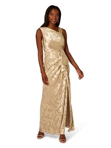Adrianna Papell Womens Foil Asymmetric Gown, Champagne/Gold, 12