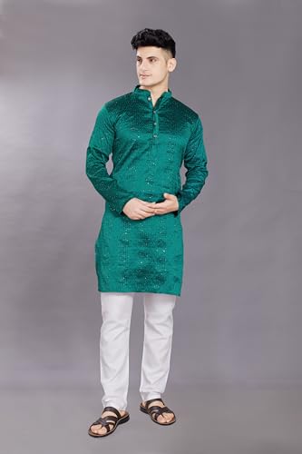 Image of DIVISIVE Men's Jequard Embroidered Art Silk Slim Fit Only Kurta