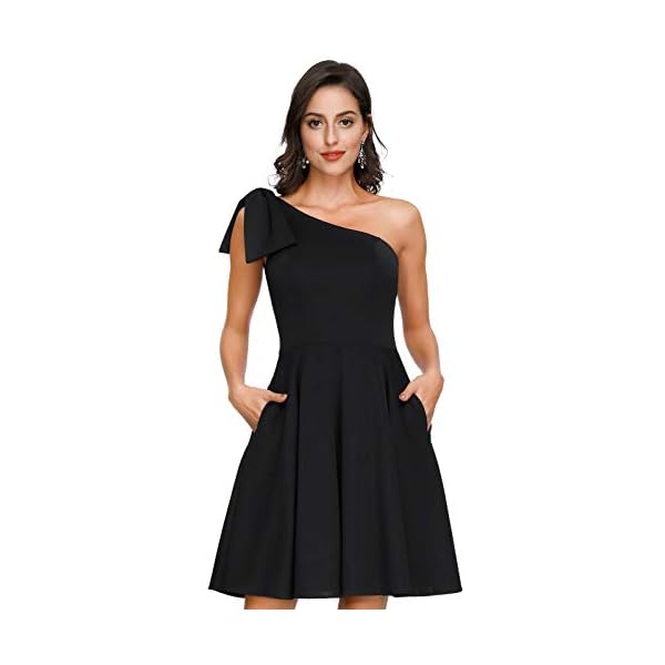 JASAMBAC Homecoming Dresses for Juniors 1950's Dresses for Women One Shoulder Cocktail Dress Wedding Guest Black XL