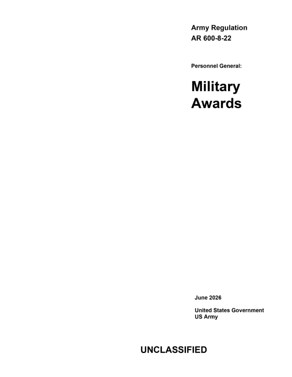 Army Regulation AR 600-8-22 Personnel General: Military Awards June 2026