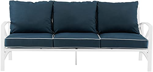 Crosley Furniture Ko60027Wh-Nv Kaplan Outdoor Metal Sofa, White With Navy Cushions #TOP28