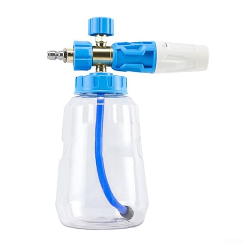 Jotekonoby Lanza de espuma para nieve de coche, boquilla ajustable de 360° con perilla de control de flujo, compatible con lavadora a presión, cañón de lavado de 1 l (azul)