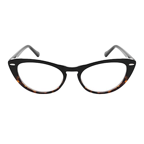 EDGEIWEAR Anti Blue Light Cat Eye Reading Glasses with Plastic Frame for Digital Eye Strain Fatigue Relief and Better Sleep (Black Tortoise Shell, 2.00)