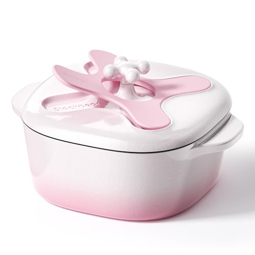 Stackbear 5 Quart Enameled Cast Iron Dutch Oven Pot with Lid – Premium Durability & Oven Safe – Heavy Duty Cookware Perfect for Bread Baking, Stews, Braising & Roasting – Cream Pink White