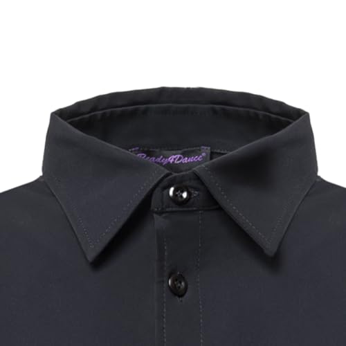 Ready4Dance Body-Hemd für Jungen - Standardtanz, Gesellschaftstanz und Lateinamerikanische Tänze - Elastischer Stoff mit steifem Kragen und Knopfverschluss – Perfekt für Wettbewerbe, schwarz 8 Jahre