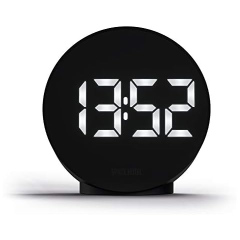 SPACE HOTEL® Spherotron Digital Alarm Clock with LED Display, 12/24Hr, Room Temperature, USB Charging Port, 3 levels Brightness Dimmer, USB Powered & Battery Backup (Black/White) Cover