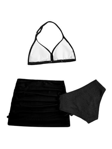 Image of SHENHE Girl's 3 Piece Swimsuits with Cover Up Skirt Halter Triangle Bathing Suits Bikini Set