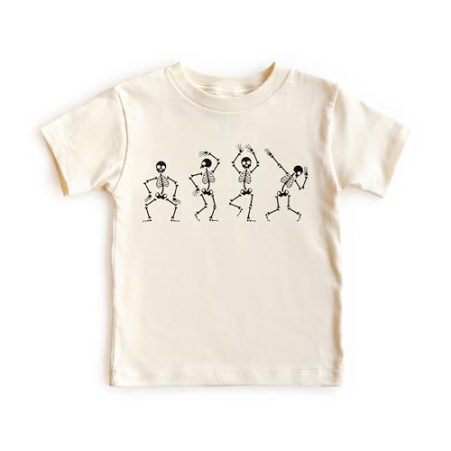 Dancing Skeletons Kids Shirt - Cute Funny Halloween Shirts - Skeleton Trick Or Treat Outfit - Toddler & Youth Natural Tee