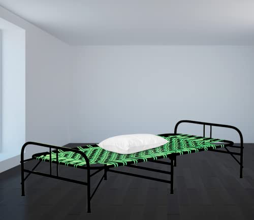 Image of Folding Single Bed | 1 Year Warranty | 3X6 Feet Size | Strong Iron Steel Metal Frame Pipe | Easily Storable for Guests (Virgin Stripe, Multicolor & Pillow)