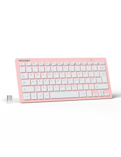 TECKNET 2.4G Wireless Keyboard For Windows/Chrome OS, UK Layout Compact Mini Keyboard, Small Silent Whisper-Quiet Keyboards with 12 months Battery Life (Pink)