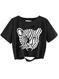 Avanova Tigers Graphic Cropped Tee Shirts Short Sleeve Crop Tops Distressed Ripped T-Shirt Black White X-Large