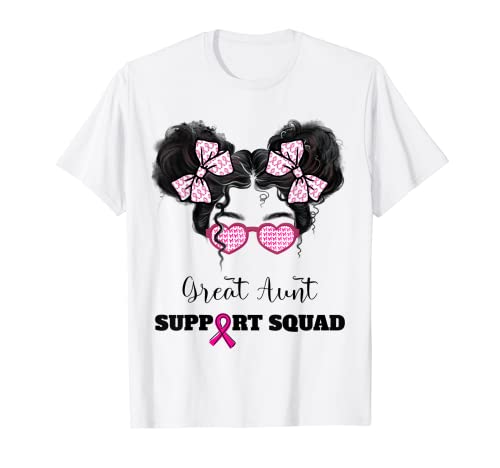 Great Aunt Support Squad Messy Bun Breast Cancer Awareness T-Shirt