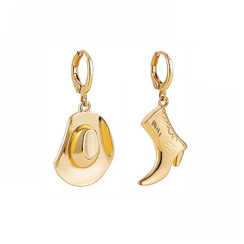 Gold Cowgirl Boot Hat Earrings Dallas Cowgboy Dangle Drop Western Style Silver Earrings for women
