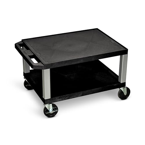 Classroom Basics WT16-N 16\" AV Cart, 2 Molded Plastic Shelves, Nickel Legs, Heavy-Duty Casters, Ergonomic Handle, Optional Electrical Assembly, 24\" W x 18\" D x 16\" H, Made in USA