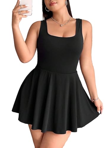 Vaimti Womens Play Dress, Short Sleeve Mini Skirt with Pockets, Black, Size XL (US, Alpha, 3X, Plus, Regular, Black)