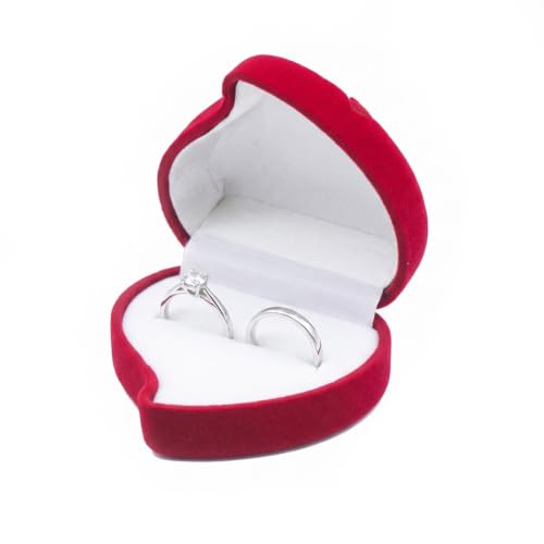 FIQLUL Écrin Bague en Velours Rouge, Boîte Bague Fiancaille et Mariage avec Double Emplacement, Porte Alliance Élégant pour Demande en Mariage et Cérémonie, 6 x 6 x 4 cm
