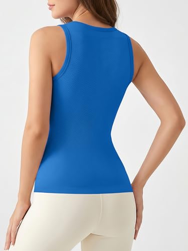 Image of ATTRACO Ribflex Workout Tank Tops for Women Seamless Full Length Gym Tops Athletic Yoga Top Built in Bra