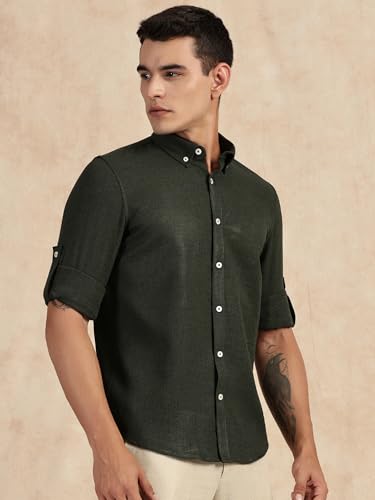 Image of Thomas Scott Men's | Solid | Textured Fabric | Full Sleeve | Slim Fit | Polyester-Blend | Spread Collar | Casual Shirt