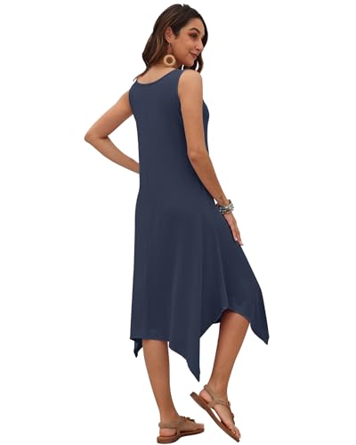 Image of AUSELILY Women's Summer Dresses Casual Sleeveless Midi Tank Beach Dress | Women's Asymmetrical Hem Sundress with Side Pockets, Great for Beach, Vacation & Daily Wear
