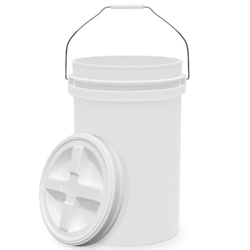 6.5-Gallon White Bucket Pail with Gamma Seal Screw on Airtight Lid, Heavy-Duty 90MIL Extra Durable, Food Grade, Metal Handles with Plastic Grip for Easy Carrying, Easy Stack &amp; Store, BPA Free - 1 Pack