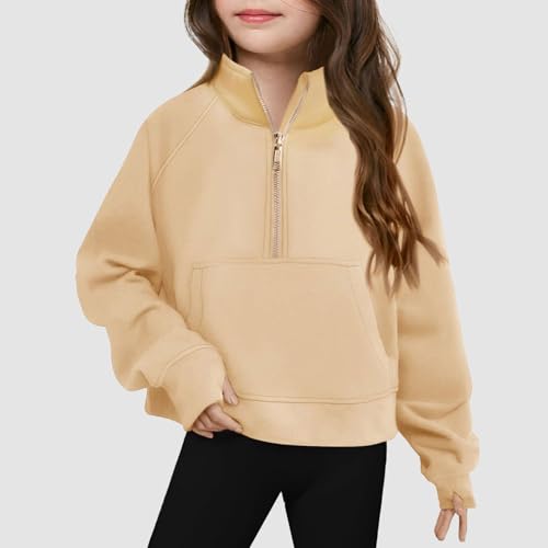 Girls Sweatshirt Half Zip Long Sleeve Fleece Pullover Tops Casual Fall Sweatshirts Cute Clothes Thumb Hole Quarter Zip2