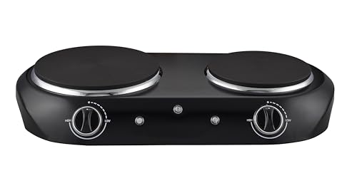 Double Cast Iron Burner 1800 W - Lightweight Electric Cooktop - Electric Hot Plate with Temperature Control - Power Indicator Lights - Easy to Clean - Black