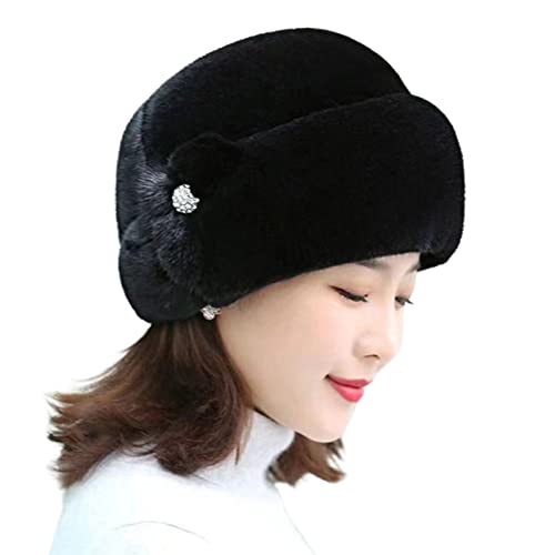 Fiauli Bonnet en fausse fourrure décorative attrayant en fausse fourrure pour femme Noir Cover