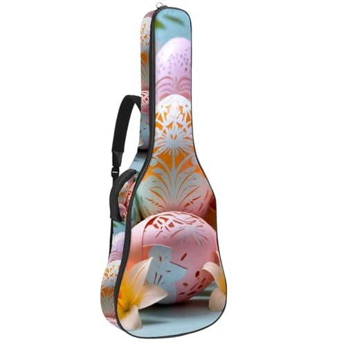 Housse guitare acoustique 101,6 cm étanche avec poches à motif Œufs de Pâques et Lys