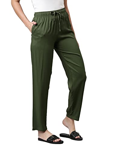 Image of GO COLORS Women Solid Mid Rise Relaxed Fit Viscose Casual Pants