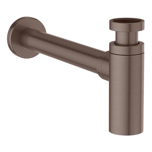 Image of Minimalist Round Bottle Trap Waste 32mm UK Standard Adjustable Height Sink Urinal Pipe Brushed Bronze