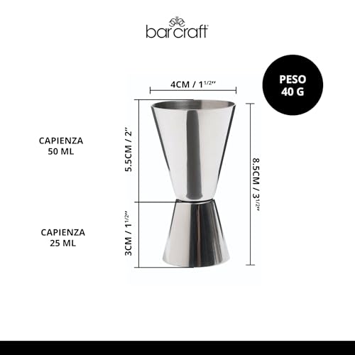 BarCraft Cocktail Jigger Dual Spirit Measure Cup, Stainless Steel, 25ml/50ml, Silver - Image 3