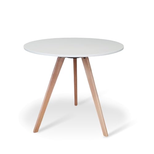 Designetsamaison Table à Manger Ronde scandinave Blanche 80cm - Oslo