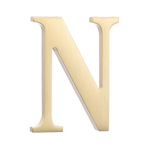 sourcing map 1.8 Inch House Letter, Brass Self-adhesive Mailbox Door Plaque, Brushed Finish Outdoor Address Sign for Office Hotel Apartments, Garden (Letter N, Gold Tone)