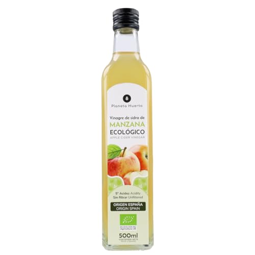 PLANETA HUERTO | Vinagre de Sidra de Manzana Ecológico con Madre 500 ml, Vinagre Natural sin Filtrar - Vinagre de Sidra, Fermentado en Barrica y Rico en Enzimas Digestivas