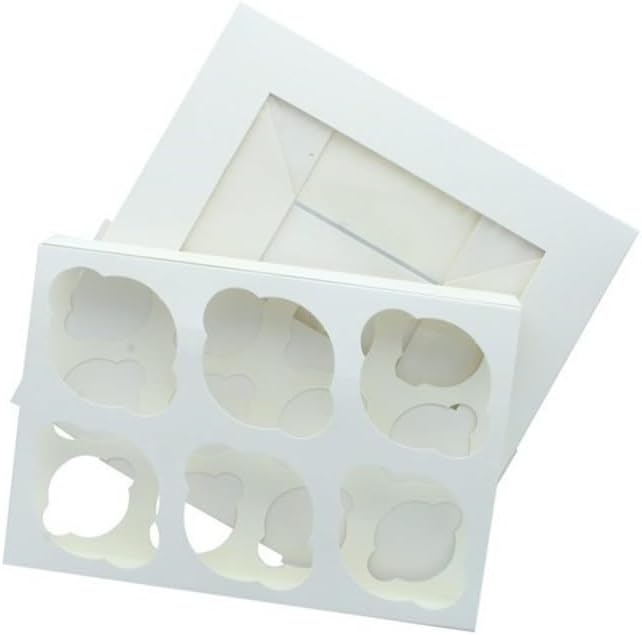 10 x Premium White 6 Hole Cavity Cupcake Boxes with Window and Inserts (6 Holes) for Cupcakes Muffins