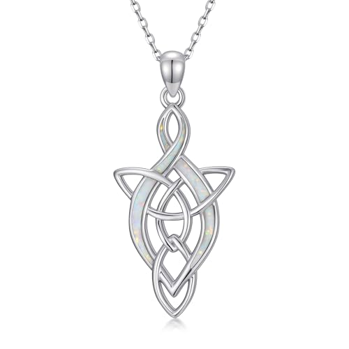 Celtic Knot Necklace for Women 925 Sterling Silver Opal Irish Necklace Infinity Heart Pendant Celtic Jewelry Birthday Gifts for Girlfriend Mom
