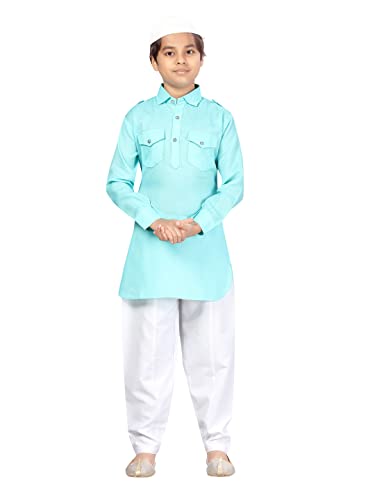 Image of Aarika Boys Firozi-White Color Pathani Kurta Pyjama with Cap Set (C PS-JK-101-FIROZI-8)