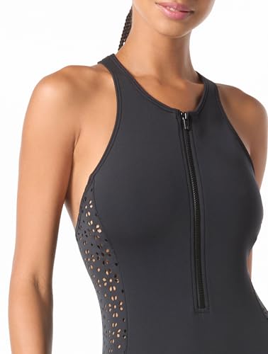 Michael Kors Women's Laser Cut Zip Front Highneck One Piece3