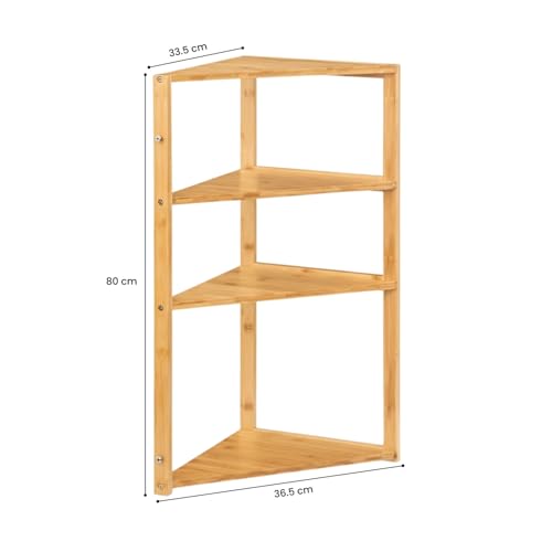 THINIA HOME - Estantería Esquinera de Bambú Natural con 3 Estantes, Mueble Auxiliar para Baño, Cocina, Salón U Oficina, Estilo Nórdico, 36.6x33.5x80 cm - imagen 4