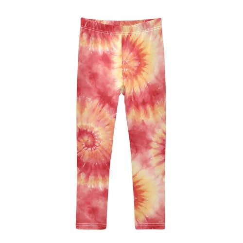 Girls Leggings Spiral Tie Dye Kids Length Leggings Pants Toddler Athletic Soft Red Tights Trousers 4T
