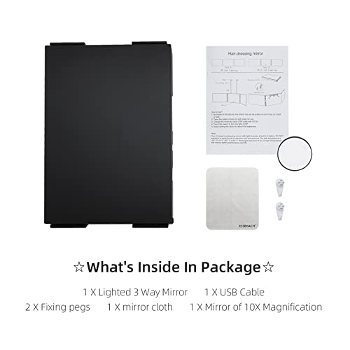 Essbhach 3 Way Mirror For Hair Cutting, 360 Barber Mirror For Women, Barber Supplies Shower 28 Led Mirror, Height Adjustable Hooks, Gift For Dad, Black With Led #TOP6