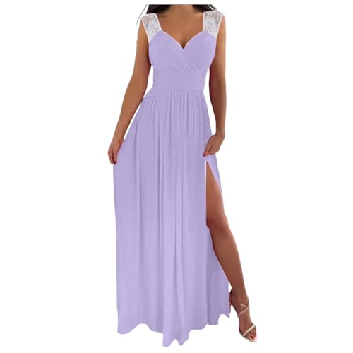 Mujer Liso Verano Encaje Escote Empalme Casual Vacaciones Vestidos de Mujer Vestidos de, Color lila claro., M