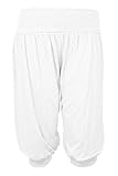 Womens Ladies 3/4 Plain & Printed Ali Baba Harem Elasticated Waistband Trouser Pants White X Large