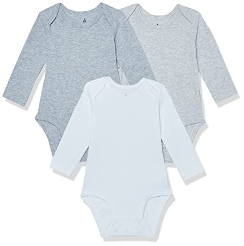 Image of Amazon Essentials Unisex Babies' Cotton Stretch Jersey Long Sleeve Bodysuit (Previously Amazon Aware), Pack of 3