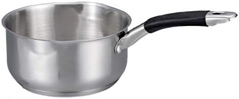 TRI Induction Milk Pan Stainless Steel With 2 Double Pouring Lips Soft Handle Stainless Steel Deep Large Induction Milk Pan Pot Dual Pouring Lips (14cm)