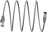 goobay Ultraflexibles LAN Kabel 0,25m - CAT 6A Patchkabel S/FTP - Grau, Kupferleiter, Halogenfreier TPE-Mantel, RJ45 Stecker, PoE/PoE+ geeignet, 3µ vergoldete Kontaktflächen - 79248